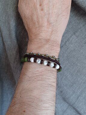 New men's turquoise with agate and hand woven 3 pieces set bracelet